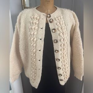 Vintage Irish Wool Blarney Woollen Mills Cozy Cream Knit Sweater Cardigan